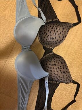 2 bras 34B Light Blue & Black Mesh Women’s Bra Set - Elegant Everyday Support